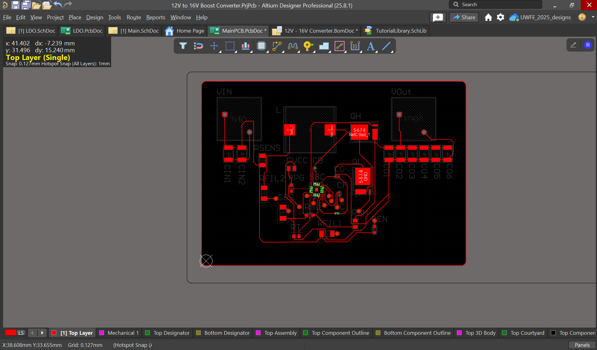 Altium 365 two-layer boost converter PCB layout
