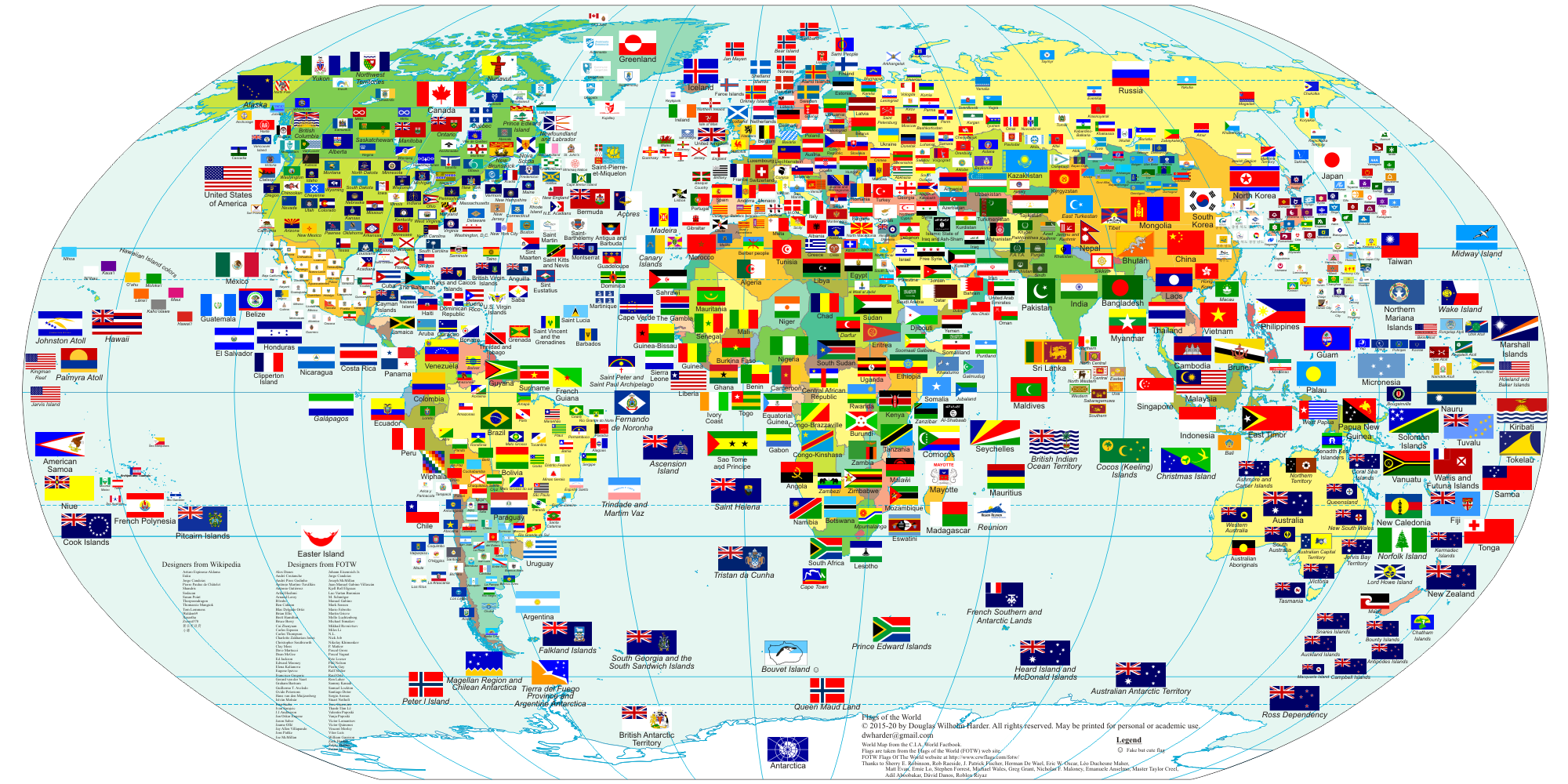 Карта с флагами стран. Перевод названий стран