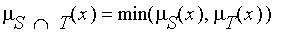 mu[`intersect`(S,T)](x) = min(mu[S](x),mu[T](x))